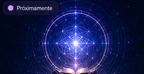 Códice luminoso rodeado por geometría holográfica